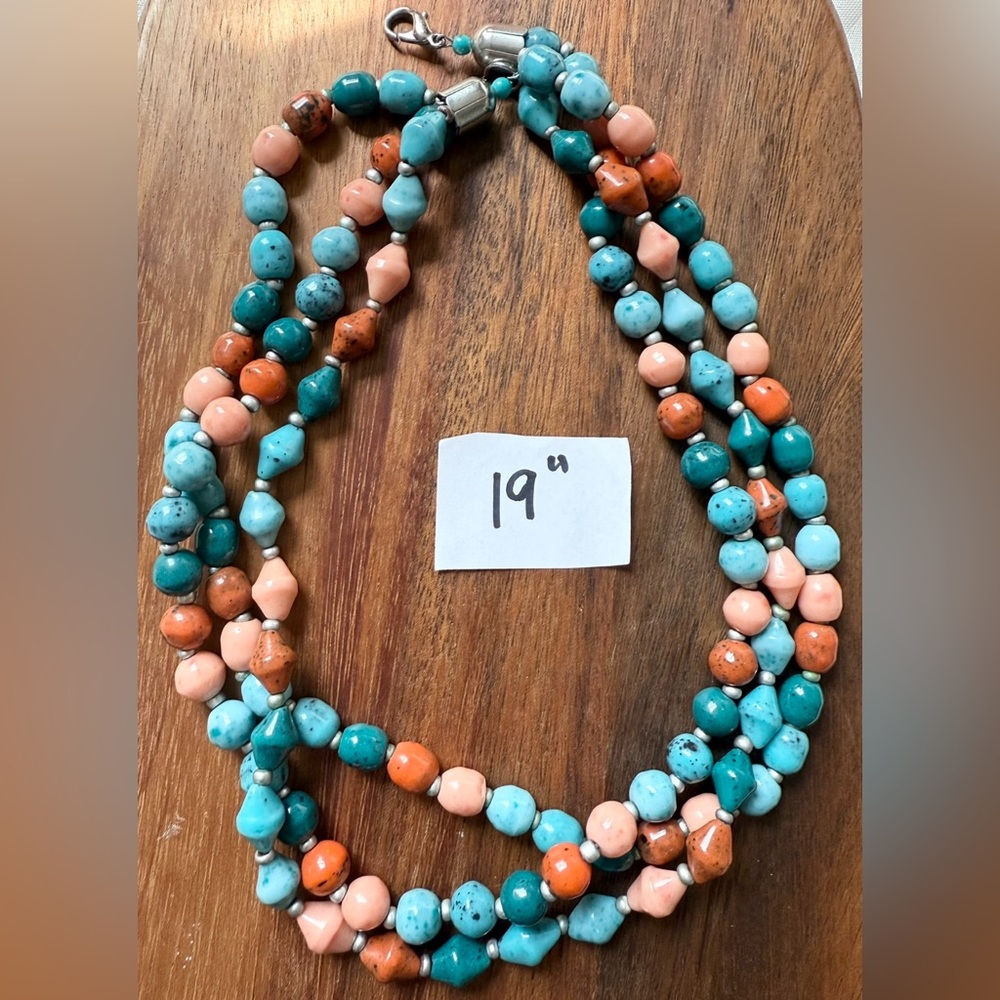 Multicolor Ceramic Multi-Strand Beaded Necklace B… - image 1